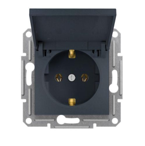 Schneider Asfora aljzat (dugalj) 2P+F, csapfedeles, keret nélkül, antracit