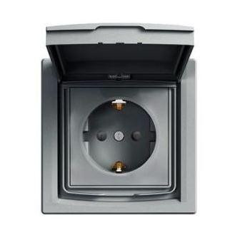 Schneider Asfora aljzat (dugalj) 2P+F, kültéri, komplett, acél