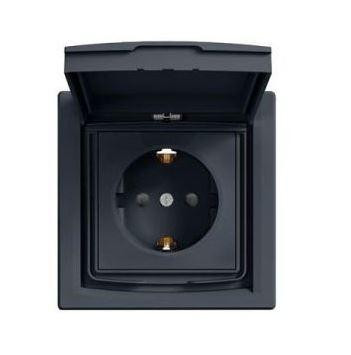 Schneider Asfora aljzat (dugalj) 2P+F, kültéri, komplett, antracit