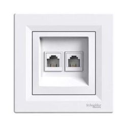   Schneider Asfora Telefon csatlakozóaljzat 2-es, komplett, fehér