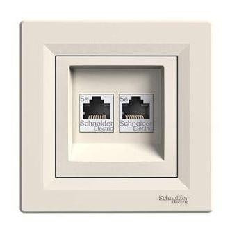 Schneider Asfora Számítógép aljzat Cat5e, 2-es, komplett, bézs