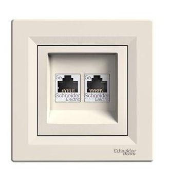 Schneider Asfora Számítógép aljzat Cat6, 2-es, komplett, bézs