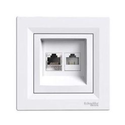   Schneider Asfora Telefon és számítógép aljzat 1-es, komplett, fehér