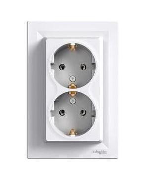 Schneider Asfora aljzat (dugalj) 2P+F, dupla, komplett, fehér