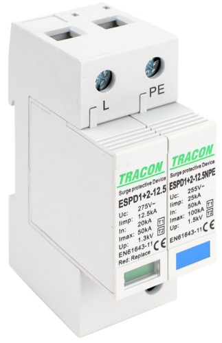 T1+T2 AC típusú túlfeszültség levezető, cserélhető betéttel 1+1P 12,5kA 275V