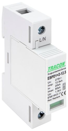 T1+T2 AC típusú túlfeszültség levezető, cserélhető betéttel 1P 12,5kA 275V
