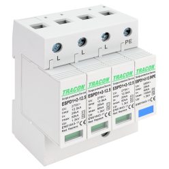   T1+T2 AC típusú túlfeszültséglevezető, cserélhető betéttel 3+1P 12,5kA 275V