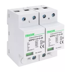   T1+T2+T3 AC típusú túlfeszültség levezető, egybeépített 2P 25kA 275V