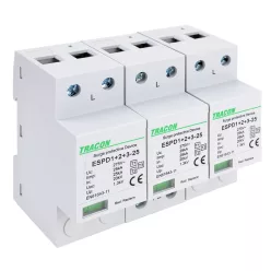   T1+T2+T3 AC típusú túlfeszültség levezető, egybeépített 3P 25kA 275V