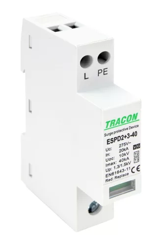T2+T3 AC típusú túlfeszültség levezető, egybeépített 1+1P 40kA 275V