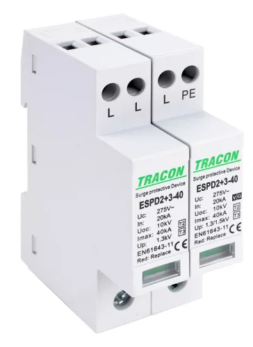 T2+T3 AC típusú túlfeszültség levezető, egybeépített 3+1P 40kA 275V