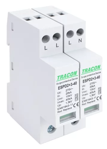 T2+T3 AC típusú túlfeszültség levezető, egybeépített 4P 40kA 275V