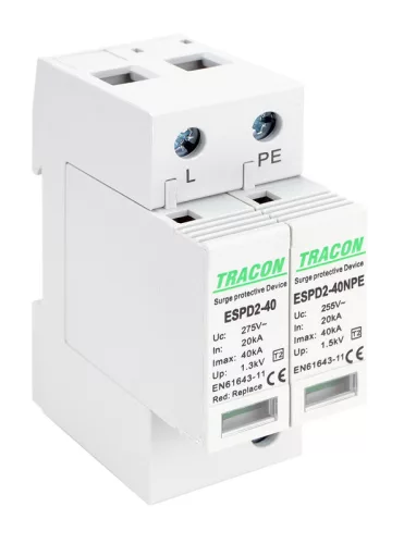 T2 AC típusú túlfeszültség levezető, cserélhető betéttel 1+1P 40kA 275V