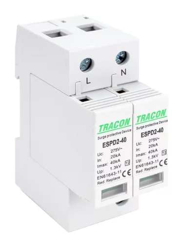 T2 AC típusú túlfeszültség levezető, cserélhető betéttel 2P 40kA 275V