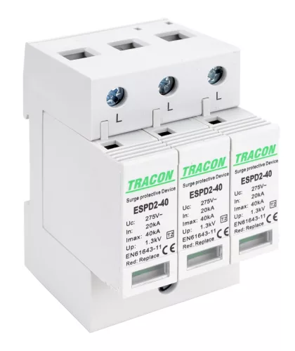 T2 AC típusú túlfeszültség levezető, cserélhető betéttel 3P 40kA 275V