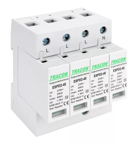 Túlfeszültség levezető 4 pólusú T2 40 kA váltó áramú