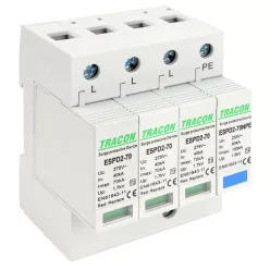   T2 AC típusú túlfeszültség levezető, cserélhető betéttel 3+1P 70kA 275V