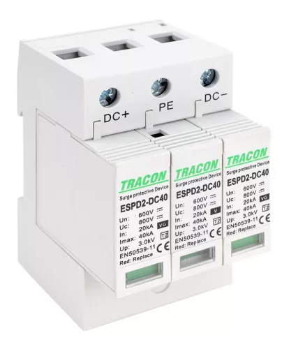 T2 DC típusú túlfeszültség levezető, cserélhető betéttel 800V