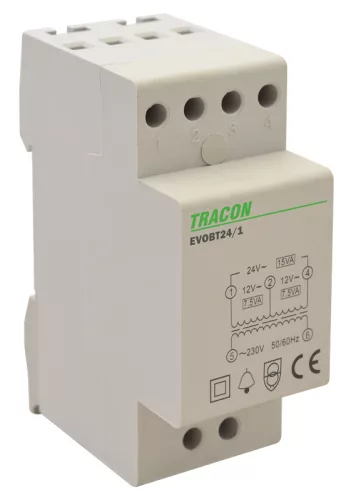 Biztonsági (csengő) transzformátor 230V/12-24V AC, Psmax.:15VA, Is:0,62A