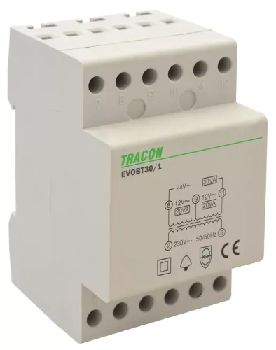Biztonsági (csengő) transzformátor 230V/12-12-24V AC, Psmax.:30VA, Is:1,55A