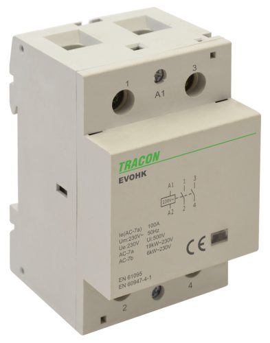 Installációs kontaktor 230V, 50Hz, 3 Mod, 2×NO, AC1/AC7a, 100A,