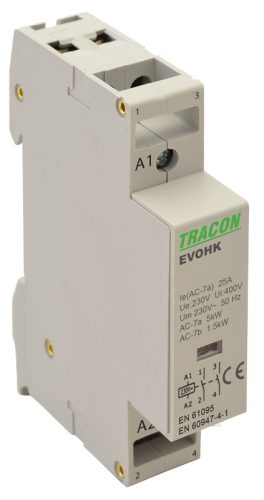 Installációs kontaktor 24V, 50Hz, 1 Mod, 2×NO, AC1/AC7a, 25A,