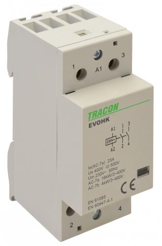 Installációs kontaktor 230V, 50Hz, 2 Mod, 2×NO, AC1/AC7a, 40A,