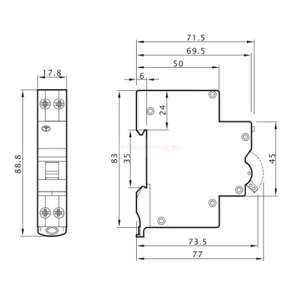 Kombinált védőkapcsoló, elektronikus, 2P, 1 modul, B32