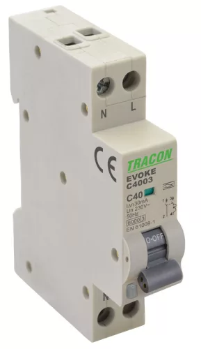 Kombinált védőkapcsoló, elektronikus, 2P, 1 modul, C kar. C40, 30mA, 6kA, AC,