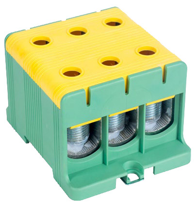 Főáramköri leágazó kapocs tripla, sínre és felületre szerelhető, zöld/sárga 35-150mm2