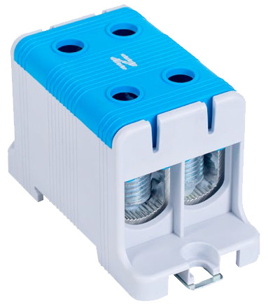 Főáramköri leágazó kapocs dupla, sínre és felületre szerelhető, kék 16-95mm2
