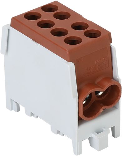 Főáramköri leágazó kapocs dupla, sínre szerelhető, barna 2.5-25mm2