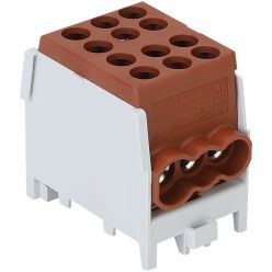   Főáramköri leágazó kapocs tripla, sínre szerelhető, barna 2.5-25mm2