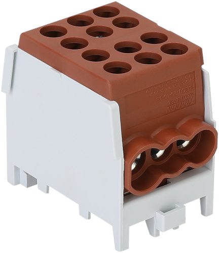 Főáramköri leágazó kapocs tripla, sínre szerelhető, barna 2.5-25mm2