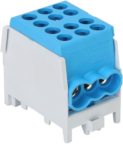 Főáramköri leágazó kapocs tripla, sínre szerelhető, kék 2.5-25mm2