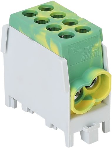 Főáramköri leágazó kapocs dupla, sínre szerelhető, zöld/sárga 2.5-25mm2