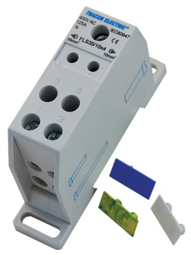 Fővezetéki leágazó sorkapocs, sínre szerelhető 1×35mm2 / 4×10mm2