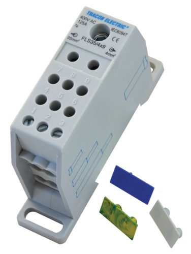 Fővezetéki leágazó sorkapocs, sínre szerelhető 1×35mm2 / 9×4mm2