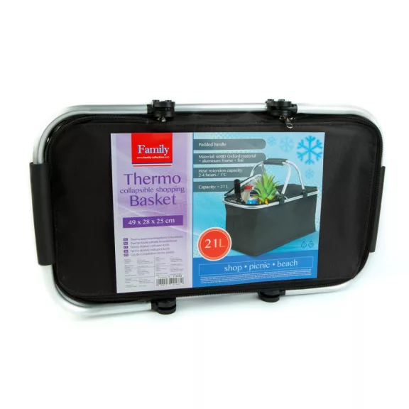 Thermo összecsukható bevásárlókosár - 49 x 28 x 25 cm - 21 L - fekete