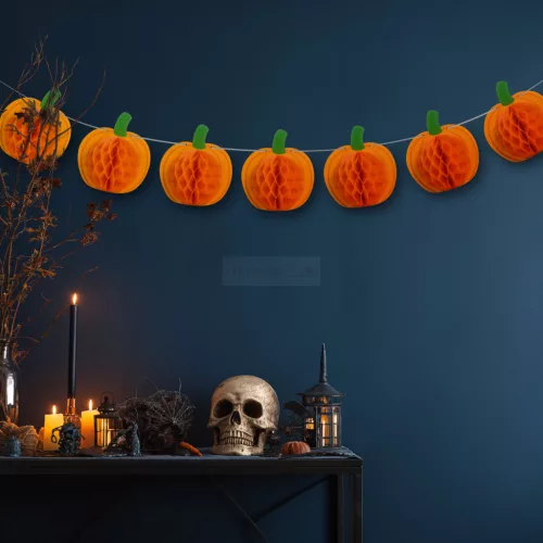 Halloween-i dekoráció - tök lampion girland - papír - 2 m