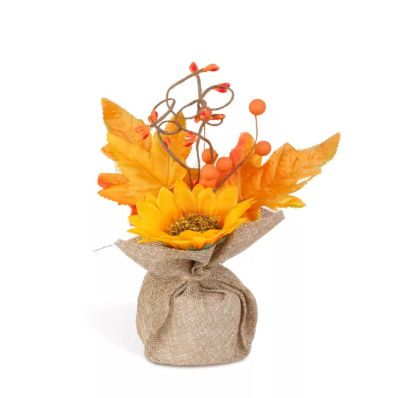 Művirág dekoráció - juta kaspóban - 20 cm - 2 féle