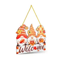   Őszi dekoráció - akasztható manós ajtódísz - MDF - „Welcome” - 32 x 26 cm