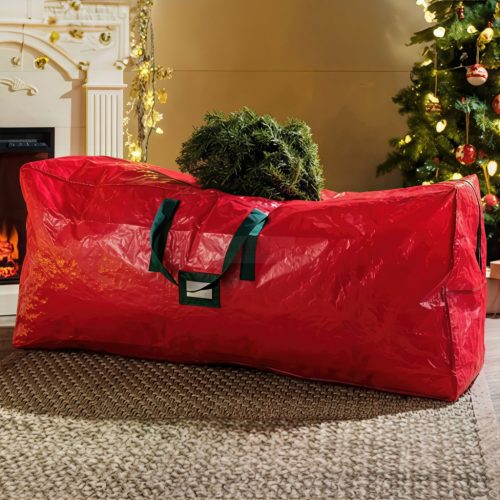 Műfenyő tároló táska - szőtt PVC - piros - 165 x 38 x 76 cm