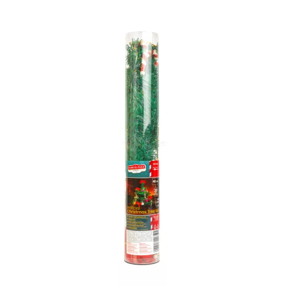 Műfenyő szett - 40 cm műfenyő + 20 db dísz - zöld - műanyag