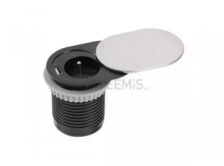 Irodai asztalba süllyeszthető elosztó 1 dugalj, 1 USB