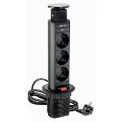   Irodai asztalba süllyeszthető elosztó 3db dugalj kerek fekete