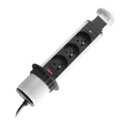   Irodai asztalba süllyeszthető elosztó 3db dugalj kerek ezüst