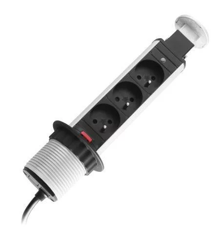 Irodai asztalba süllyeszthető elosztó 3db dugalj kerek ezüst