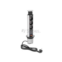   Elosztó 3x230V, 2xUSB, IP20, ezüst, műanyag, asztalba süllyesztett, 60mm, keskeny, SCHUKO