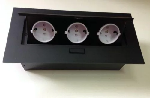 Irodai asztalba süllyeszthető elosztó 3db dugalj fekete